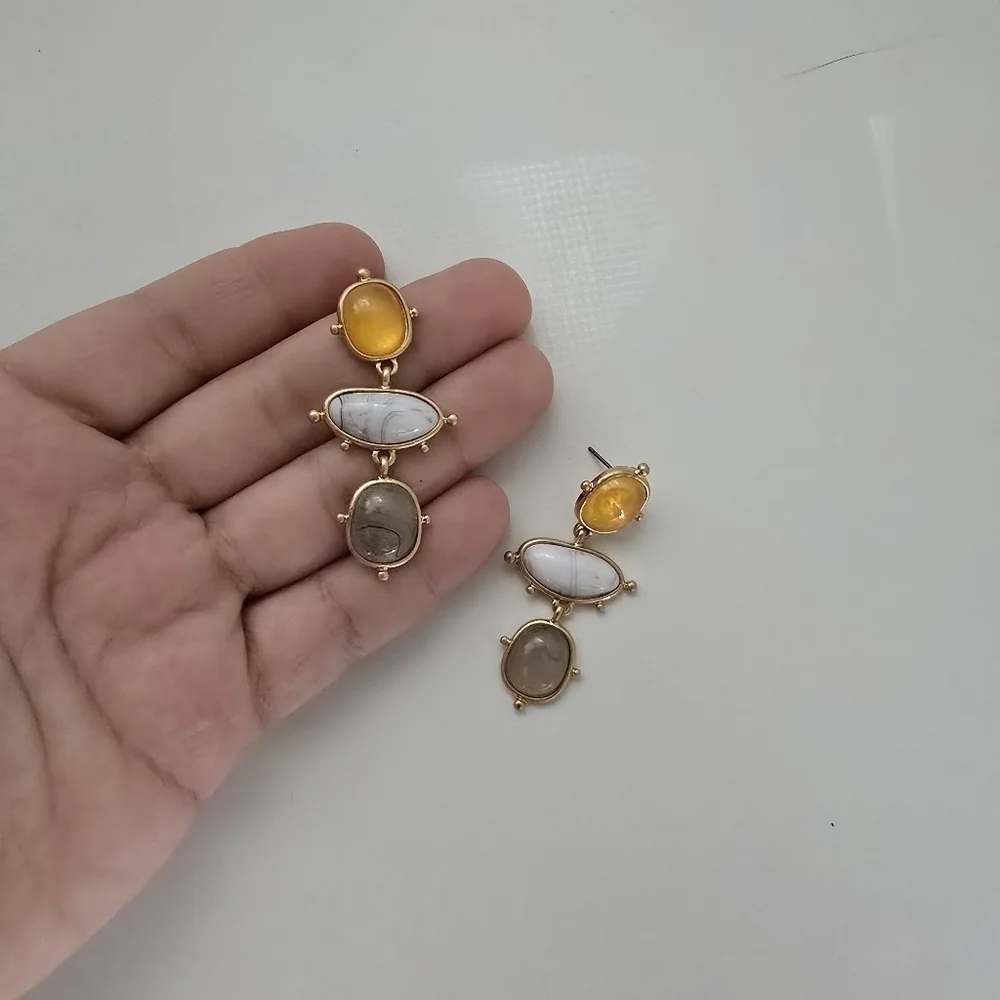NEW Bohemian Abstract Triple Stone Cluster Dangle Earrings